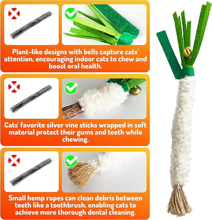 Catnip 6PCS Chew Stick with Wrapped Cotton Rope – Natural Dental Care Cat Toy for Teeth Cleaning &amp; Gum Health, Satisfies Chewing Instincts, Safe &amp; Long-Lasting Kitten Teething Toy