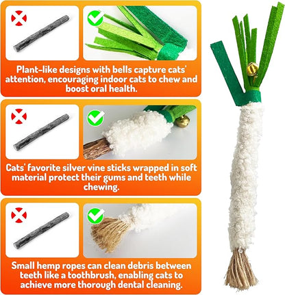 Catnip 6PCS Chew Stick with Wrapped Cotton Rope – Natural Dental Care Cat Toy for Teeth Cleaning &amp; Gum Health, Satisfies Chewing Instincts, Safe &amp; Long-Lasting Kitten Teething Toy