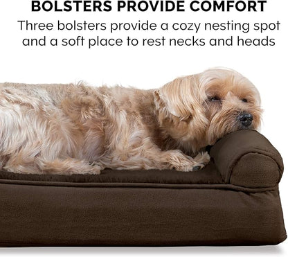 Furhaven Cooling Gel Dog Bed for Large Dogs w/ Removable Bolsters &amp; Washable Cover, For Dogs Up to 125 lbs - Plush &amp; Suede Sofa - Espresso, Jumbo Plus/XXL