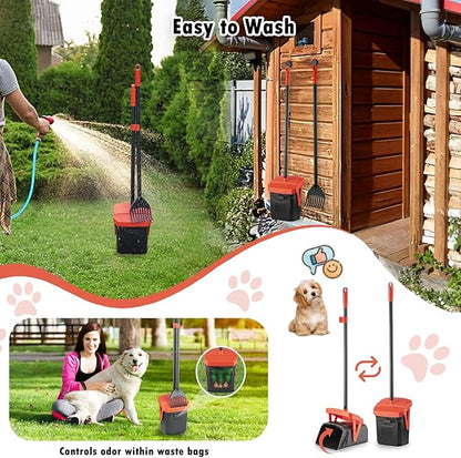 TIMINGILA 36" Pooper Scooper Swivel Bin &amp; Rake with 100 Dog Poop Bags,Adjustable Long Handle for No-Bend Cleanup,Portable Non-Breakable Dog Poop Scooper for Large Medium Small Dogs