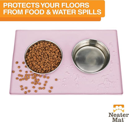 Neater Pet Brands Neater Mat Pet Mats for Food and Water, Cat &amp; Dog Bowl Mat Waterproof Silicone, Feeding Tray, Dog Food Mats for Floors, Placemat w/Raised Edge for Under Bowls, 24" x 16", Light Pink