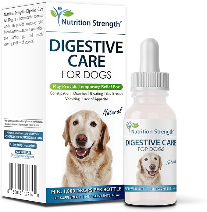 Digestive Care for Dogs, Natural Constipation Relief for Dogs and Puppies &amp; Support for Diarrhea, Bloating, Bad Breath, Vomiting, Lack of Appetite, 60 Milliliters