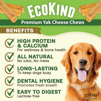 EcoKind Premium Gold Yak Cheese Himalayan Dog Chews, Dog Treats Large Breed, All Natural, High Protein, for Aggressive Chewers, Large - 8+ Chews (2 lbs)