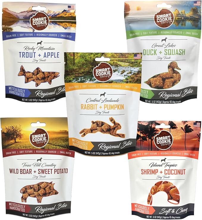 Smart Cookie All Natural Soft Dog Treats - 5 Flavor Variety Pack (5oz Each) - Healthy Dog Treats for Dogs &amp; Puppies with Allergies, Sensitive Stomachs - Chewy, Grain Free, Made in USA