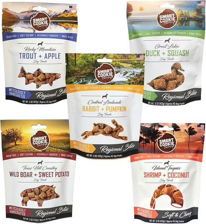 Smart Cookie All Natural Soft Dog Treats - 5 Flavor Variety Pack (5oz Each) - Healthy Dog Treats for Dogs &amp; Puppies with Allergies, Sensitive Stomachs - Chewy, Grain Free, Made in USA