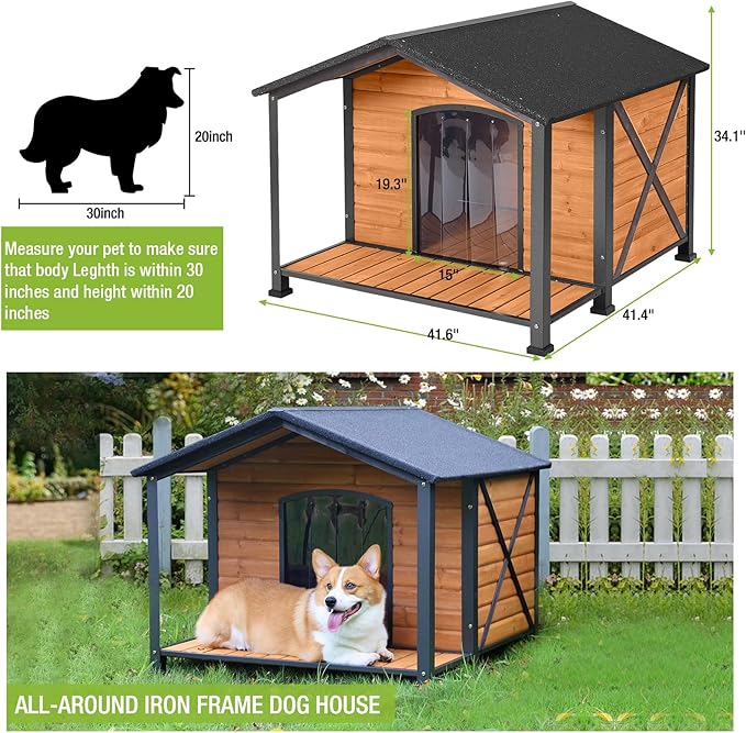 Dog House Outdoor Large Insulated Dog Kennel with Liner for Winter Waterproof Dog Cage for Small &amp; Medium &amp; Large Dogs,Unique All-Around Iron Frame