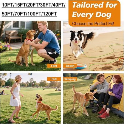 Tresbro 120FT Dog Tie Out Cable with Spring, Shock Absorbing Tether Chains for Outside Aavilable in 10/15/20/25/30/40/50/70/100/120 FT, Heavy Duty Leads for Yard for Medium &amp; Large Dogs Up to 500 LBS