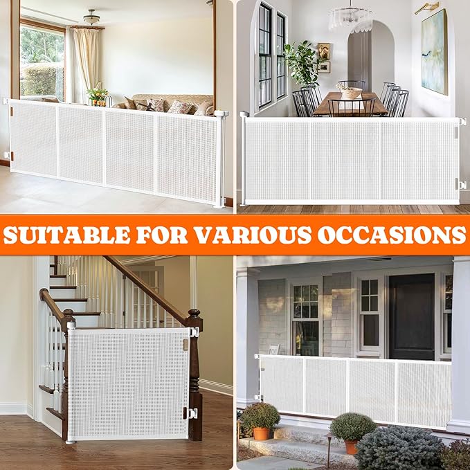 Pawtners Retractable Baby Gates Extra Wide, 41" Tall Extends up to 71" Wide, Dog Gate Indoor with for Stairs, Pet Gate with Support Rods for Doorways Hallways Indoor &amp; Outdoor-White