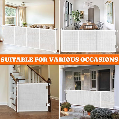 Pawtners Retractable Baby Gates Extra Wide, 41" Tall Extends up to 71" Wide, Dog Gate Indoor with for Stairs, Pet Gate with Support Rods for Doorways Hallways Indoor &amp; Outdoor-White