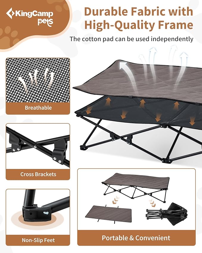 KingCamp Elevated Dog Bed for XL Dogs, Outdoor Raised Cooling Pet Cot Bed with Washable Breathable Mesh &amp; No-Slip Feet Perfect for Camping, Backyard, Indoor Use (XL, Black)
