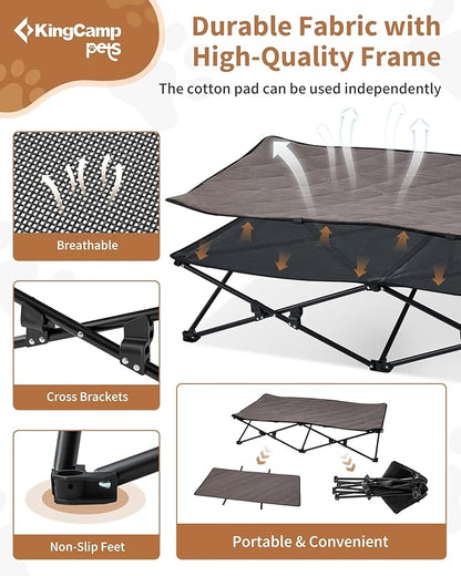 KingCamp Elevated Dog Bed for XL Dogs, Outdoor Raised Cooling Pet Cot Bed with Washable Breathable Mesh &amp; No-Slip Feet Perfect for Camping, Backyard, Indoor Use (XL, Black)