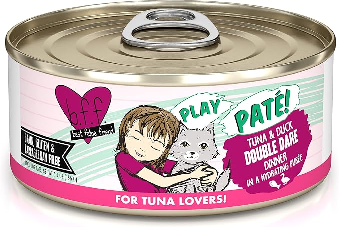 Weruva B.F.F. Play - Best Feline Friend Paté Lovers, Aw Yeah!, Tuna &amp; Duck Double Dare with Tuna &amp; Duck, 5.5oz Can (Pack of 8)