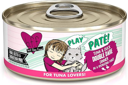 Weruva B.F.F. Play - Best Feline Friend Paté Lovers, Aw Yeah!, Tuna &amp; Duck Double Dare with Tuna &amp; Duck, 5.5oz Can (Pack of 8)
