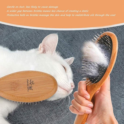 ClumsyPets Dog &amp; Cat Ball Pin Slicker Grooming Brush with Bamboo Handle for Pets Massage Bath and Removes Mats Loose Fur Hairs