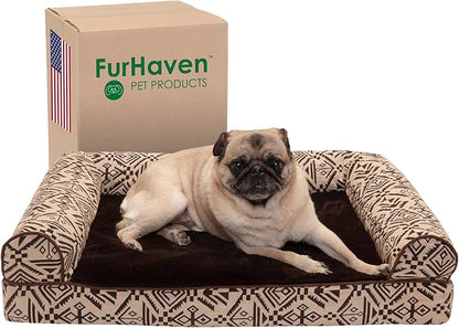 FurHaven Soft, Orthopedic Foam Sofa Dog Bed with Washable &amp; Removable Cover - Plush/Woven - Desert Brown, Dogs Up to 35 lbs - Medium