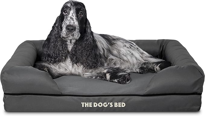 The Dog’s Bed Medium Oxford Grey 30x23.5, Memory Foam, Pain Relief: Arthritis, Hip &amp; Elbow Dysplasia, Post Surgery, Lameness, Supportive, Calming, Waterproof Washable Cover, Veterinary Approved