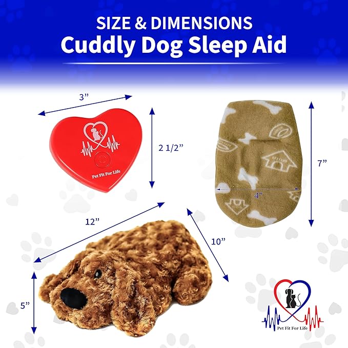 Pet Fit For Life Cuddle Pup Toy with Heartbeat &amp; Heat Pack - USB Rechargeable Cuddly Dog Sleep Aid - Calming Comfort for Anxiety Relief - Safe, Huggable Pet Crate Training Aid - Small (12" Long)