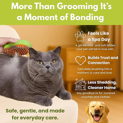 Cat Brush with Steam – Steam Cat Brushes for Indoor Cats | Pet Spray Hair Removal Comb &amp; Relaxing Grooming Tool for Calmer, Happier Cats