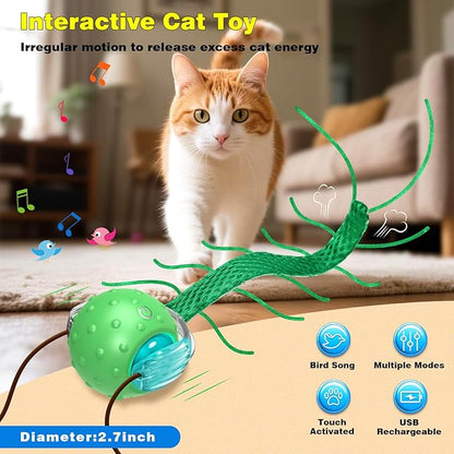 Interactive Cat Toys for Indoor Cats, Moving Cat Ball with Tail, Fast Rolling on Carpet, Chirping &amp; Motion Activate Toy for Bored Indoor Adult Cats