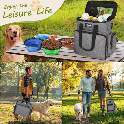 Dog Travel Bag Airline Approved–Pet Travel Tote with Collapsible Bowls,Food Containers &amp; Feeding Mat–Multi-Pocket Organizer for Dogs &amp; Cats, Durable &amp; Water-Resistant for Hiking,Trips,Outdoors