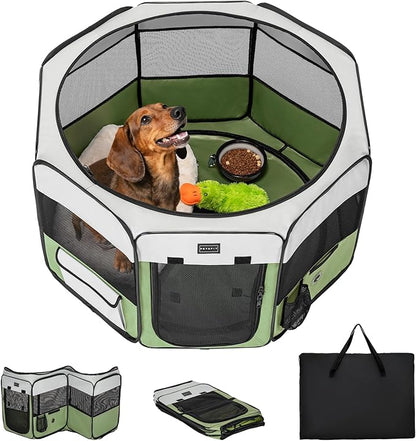PETSFIT Portable Dog Playpen,36" Dog Play Pen Indoors with Removable Waterproof Mat &amp; Zippered Roof | RV, Camping, Travel Dog Pen | Whelping &amp; Cat Observation Space(36" L x 36" W x 21" H)