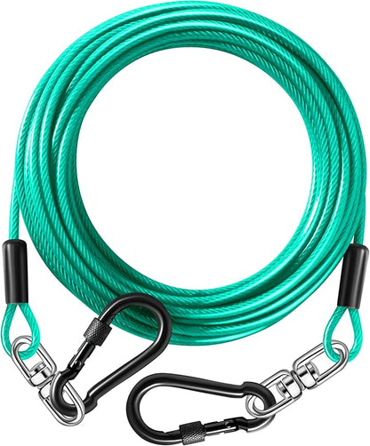 Dog Tie Out Cable 50FT-500Lbs,Heavy Duty Dog Leads Line for Yard with Swivel Hook,Medium Large Dogs Leash&amp;Chains for Outside,Rust Chew Proof Dogs Run Cable for Outdoor Camping(Green Cyan, 50FT)
