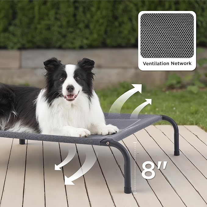 Bedsure Outdoor Elevated Dog Beds for Small Dogs, Portable Indoor &amp; Outdoor Cooling Raised Cot Pet Hammock Bed with Skid-Resistant Feet, Frame with Breathable Mesh, Grey, 35 inches