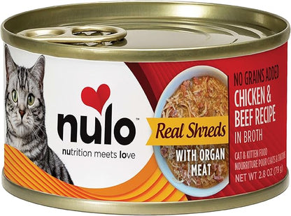 Nulo Real Shreds with Organ Meat Wet Canned Cat Food, Chicken &amp; Beef, 2.8 Ounce, 12 Cans