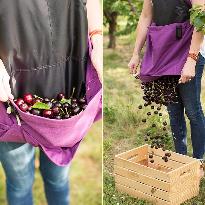 Roo Gardening Apron with Pockets &amp; Harvesting, Picking Pouch - Adjustable, Water-resistant, Washable Canvas Cotton