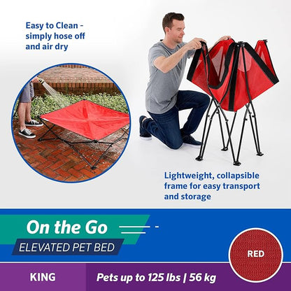 Coolaroo On-The-Go Elevated Dog Bed - Foldable Pop-Up Travel Dog Bed with Breathable, Moisture-Resistant Fabric, Carry Bag Included, Lightweight &amp; Portable, Red, Extra Large