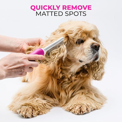 Poodle Pet Detangling Pet Comb with Long &amp; Short Stainless Steel Teeth for Removing Matted Fur, Knots &amp; Tangles – Detangler Tool Accessories for Safe &amp; Gentle DIY Dog &amp; Cat Grooming (Pink)