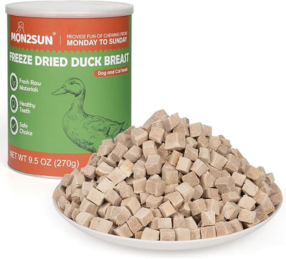 MON2SUN Freeze Dried Duck Cat and Dog Treats, Single Ingredient Natural and Healthy Dog Snacks, High Protein Training Treats &amp; Food Topper, 9.5 oz