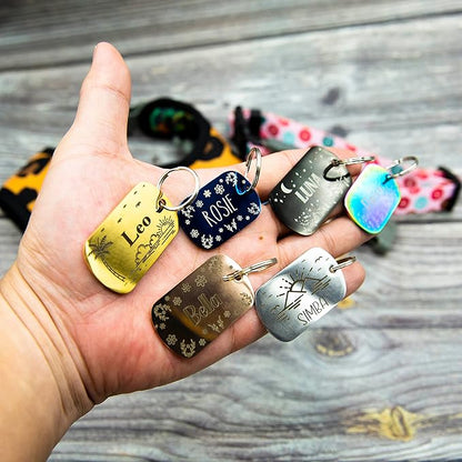 Personalized Dog Tag with 5 Lines of Custom Deep Engraved Durable Stainless Steel Pet ID Name Tag Designer Regular Size Rectangle