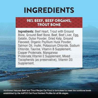 Northwest Naturals Freeze-Dried Beef &amp; Trout Cat &amp; Kitten Food, Bite-Sized Nibbles, Healthy, Limited, Human-Grade Ingredients, All-Natural, High-Protein Raw Diet, Complete &amp; Balanced, Grain-Free 11 oz