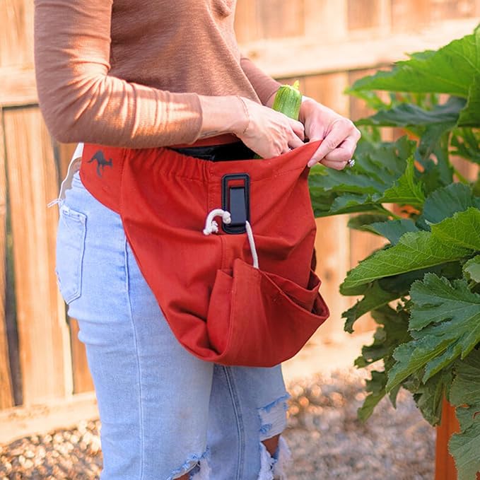Roo Gardening Apron with Pockets &amp; Harvesting, Picking Pouch - Adjustable, Water-resistant, Washable Canvas Cotton