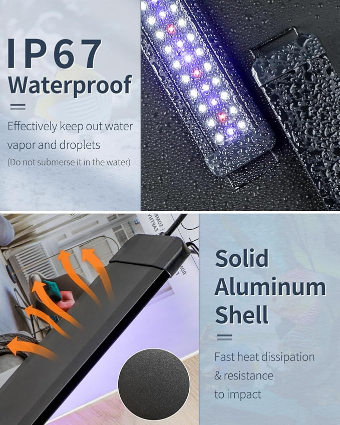 Pawfly 14W Aquarium LED Light for 18 to 24 Inch Fish Tanks Extendable Fish Tank Light with Full Spectrum Brilliant White Blue Red Lights with Daytime &amp; Night Modes and Adjustable Brightness