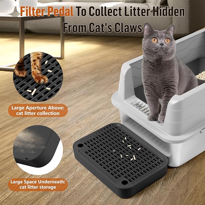 Cat Litter Box Ramp Mat with Filter Function, Cat Step Pedal Stool for Self-Cleaning Litter Box, Easy to Clean, Ideal for Kitten &amp; Elderly Cats (Black)