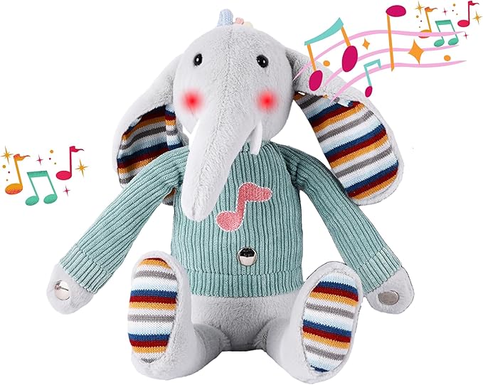 Lumio Musical Stuffed Animal Plush Toy with Lights &amp; Sounds - Cute Interactive Toy for Newborns, and 3 6 12 to 48 Months (Elephant)
