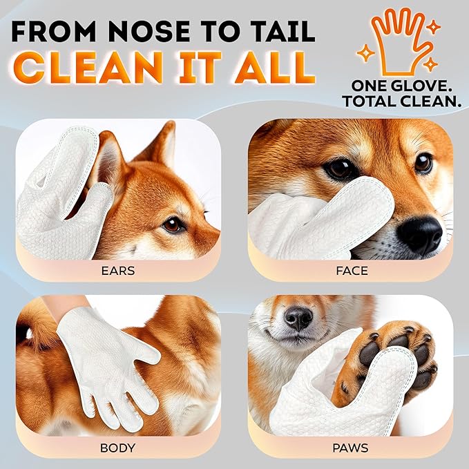 New 2025 Pet Cleaning Glove Wipes for Dogs and Cats – Hypoallergenic Hydrating &amp; Nourishing – Suitable for Eyes, Ears, Paws &amp; Body – Lavender Scent – Ideal for Daily Care &amp; Travel – 18 Count