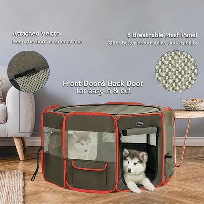 Petsfit Portable Dog Playpen 36" Portable Pet Play Pens for Small Medium Dogs, Puppy Playpen Indoor/Outdoor with Carring Case, Removable Zipper Top and Bottom,Medium (36"x36"x21")