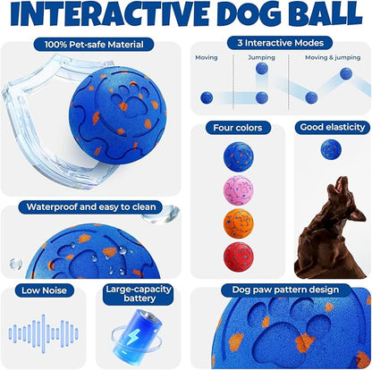 Dog Balls: Interactive Dog Ball Auto Rolling - Interactive Dog Toys for Aggressive Chewers - Bouncy &amp; Throwable, Type-C Rechargeable, Washable, for Small &amp; Medium &amp; Large Dogs – Blue