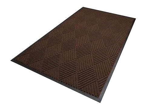 M+A Matting WaterHog Diamond | Commercial-Grade Entrance Mat with Rubber Border – Indoor/Outdoor, Quick Drying, Stain Resistant Door Mat (Dark Brown, 4&