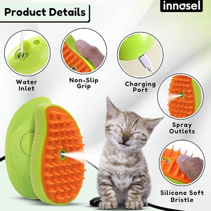 Cat Steam Brush for Shedding, Steamy Grooming Comb with Anti-Static Spray for Cats &amp; Dogs, Gentle Defur Comb for Tangled &amp; Loose Hair, Ergonomic Pet Mist Brush Design, Cepillo de Vapor para Gato Perro