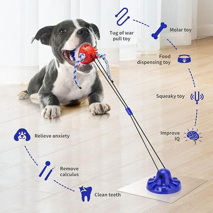 Interactive Dog Toys - Aggressive Chewer Suction Cup Tug of War, Indestructible Puzzle Toys &amp; Treat Dispensing Ball for Dog Enrichment