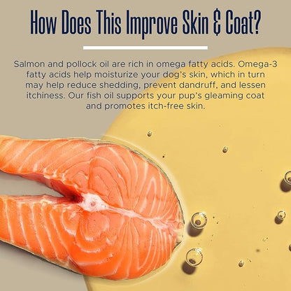 Wild Alaskan Salmon Oil for Dogs with Pollock - 64 oz of Pollock and Salmon Oil, Omega 3, EPA, and DHA - Dogs Skin and Coat Supplement - Made in USA