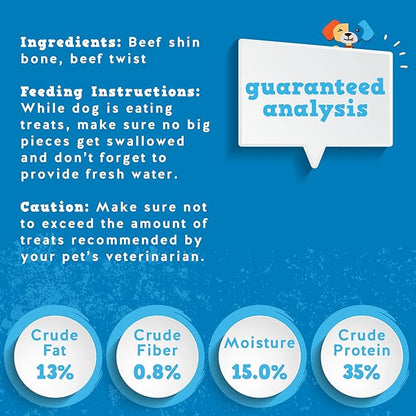 Jack&amp;Pup 8-11” Twist Shin Bones, Roasted Meaty Beef Bone for Dogs – Long Lasting Natural Dog Bones, Big Dog Bone for Large Dogs (3 Pack)