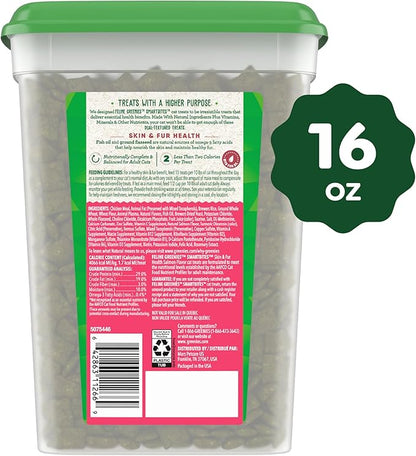 Greenies Feline Smartbites Skin &amp; Fur Health Crunchy and Soft Cat Treats, Salmon Flavor, 16 oz. Tub