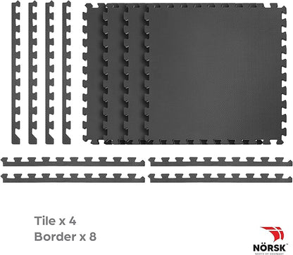 Norsk Multi-Purpose Reversible Floor Mats - EVA Interlocking Foam Tiles (Gray/Black 28 Tiles - 112 sq. Ft. 1/2" Thick)