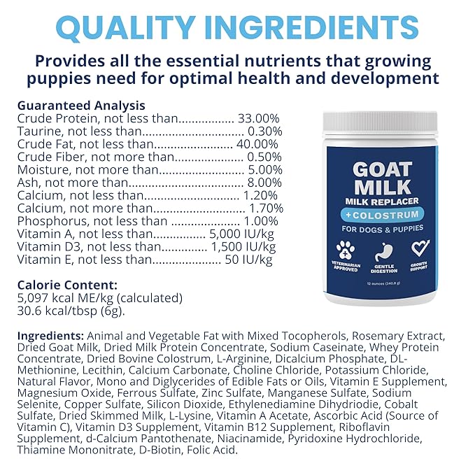 Under the Weather Puppy Milk Replacement Formula + Colostrum for Dogs &amp; Puppies | Goat Milk Replacer Powder | Goat-Based Formula with Colostrum for Immune &amp; Digestive Support - 12 oz