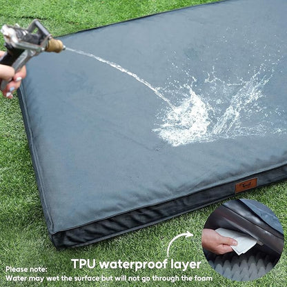 Outdoor Extra Large Dog Bed, Jumbo Waterproof Dog Bed for Large Dogs, Orthopedic Egg Foam Pet Bed Mat with Removable Oxford Cooling Cover, Blue
